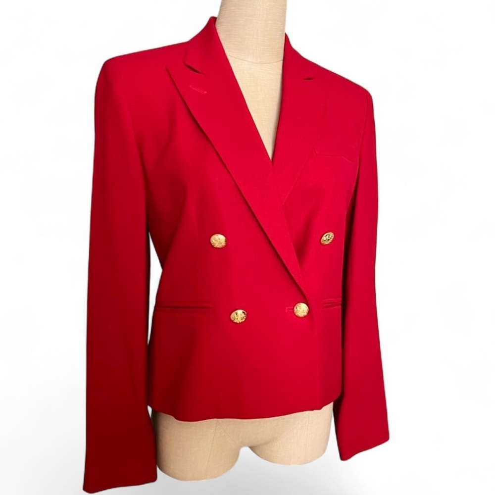 Ralph Lauren Double Breasted Blazer Gold Buttons Worsted Wool Semi Crop Made USA - Picture 4 of 13